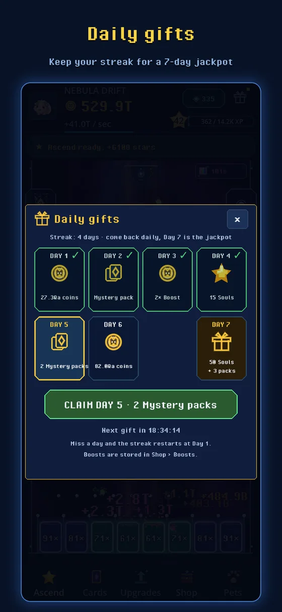 Daily gifts on a 7-day streak